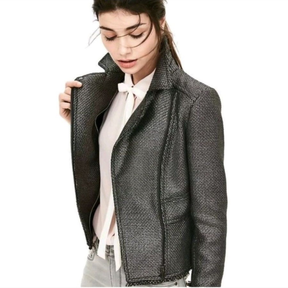 NWT! Banana Republic Black Metallic Tweed Moto LS Celeb luxury Jacket